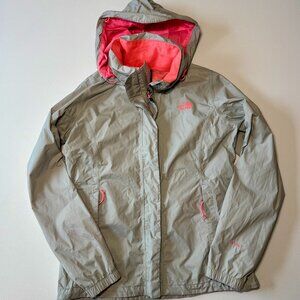 The North Face HyVent Rain Jacket/Windbreaker Women's M Light Grey with Pink